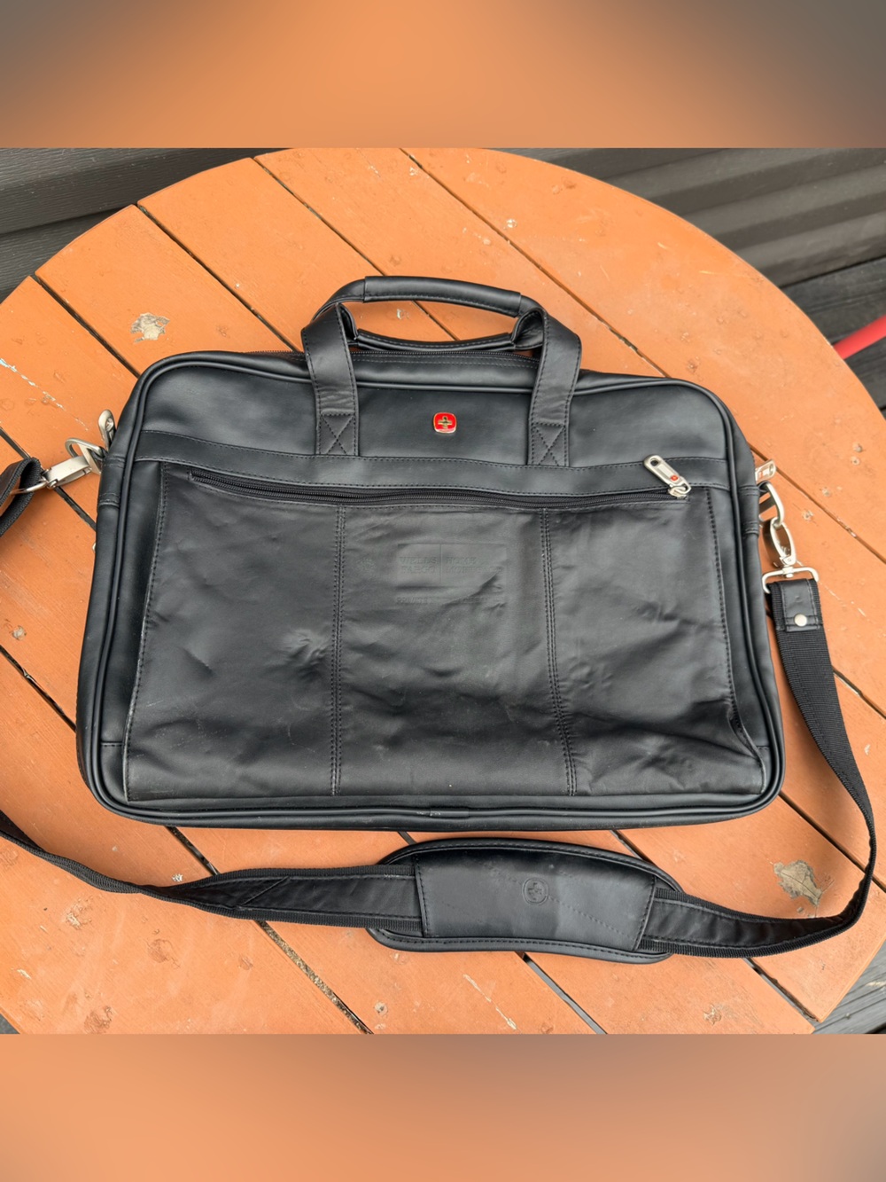 Wenger Swiss Gear Black Leather Laptop Briefcase